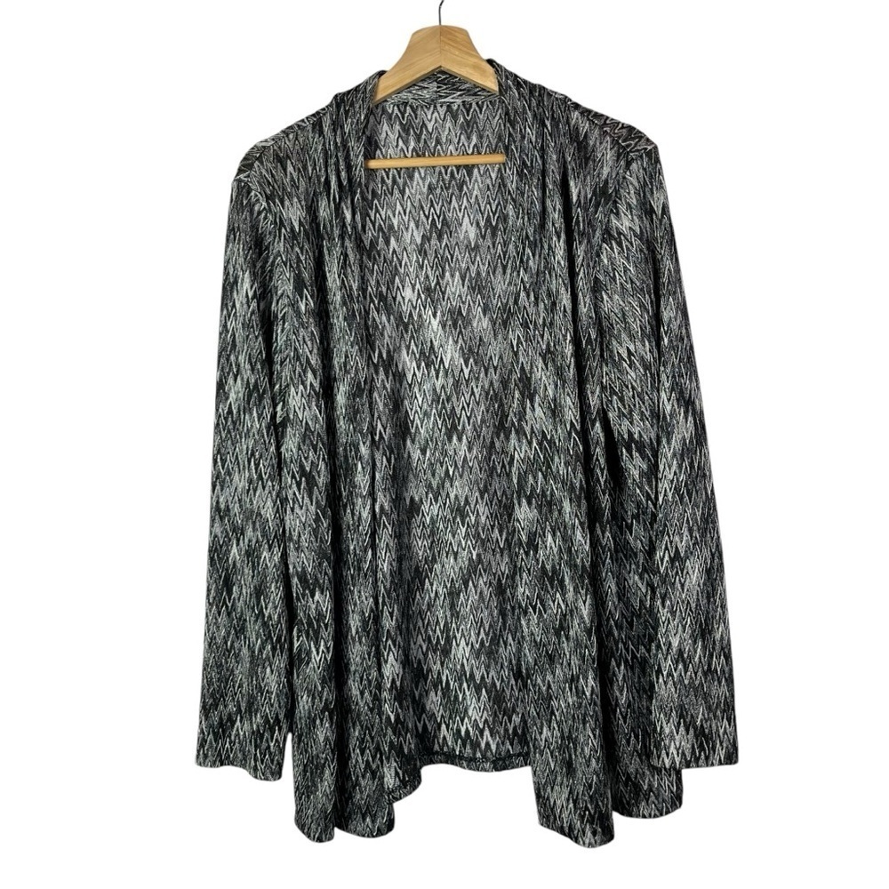 Kasper Black & White Chevron Knit Cardigan Sweater M